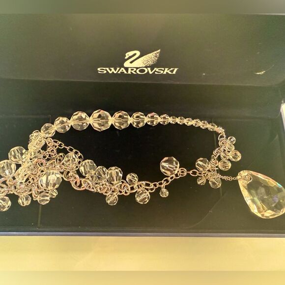 Swarovski Clear Crystal Teardrop Necklace – Rhodium Plated, Swan Logo, Boxed - Picture 6 of 15